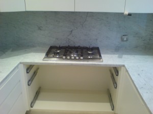 white carrara marble worktop and backsplashes