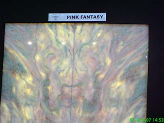 Pink fantasy slabs Beautiful granite, onyx, marble and travertine slabs. Best Suppliers of granite slabs in the world. Exquisite and exclusive granites and marbles.  London Granite at Verona Stone Fair. Fantastic and new natural stone surfaces for your granite worktops, kitchen worktops, marble tops, travertine floors and shower/Jacuzzi enclosures.